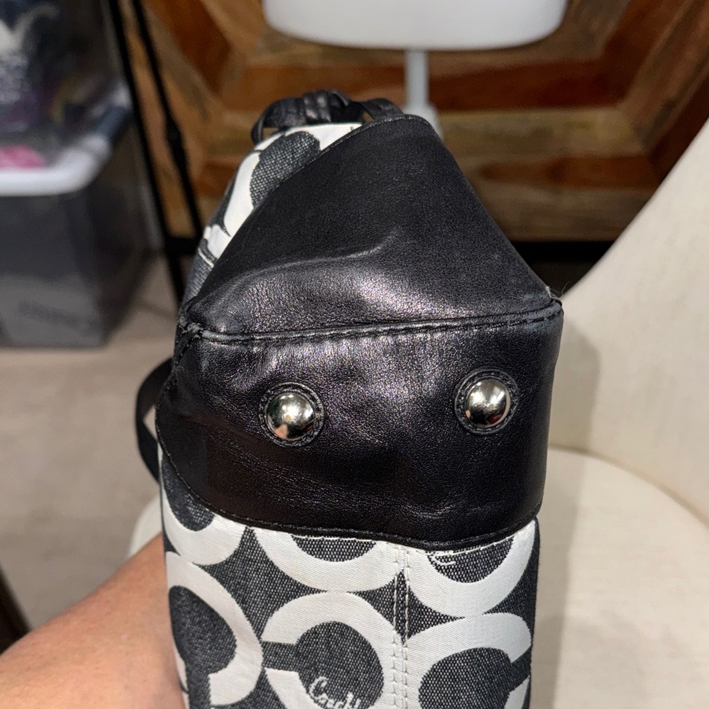 Coach Black Denim and White Signature Circle Satchel - Picture 8 of 13